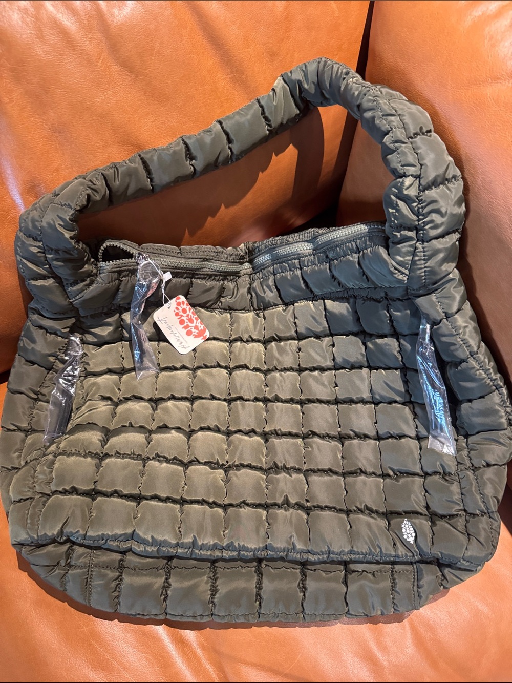 NWT Free People FP Movement Quilted Carryall Seagrass Moss Green Shoulder Bag